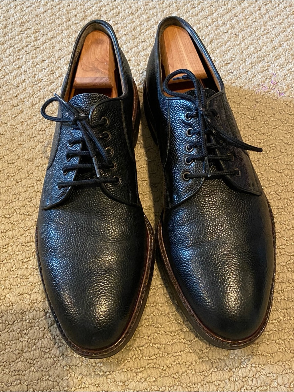 Salvatore Ferragamo Zenith Black Pebble Calf Derby Shoes 10D Vibram Sole Italy